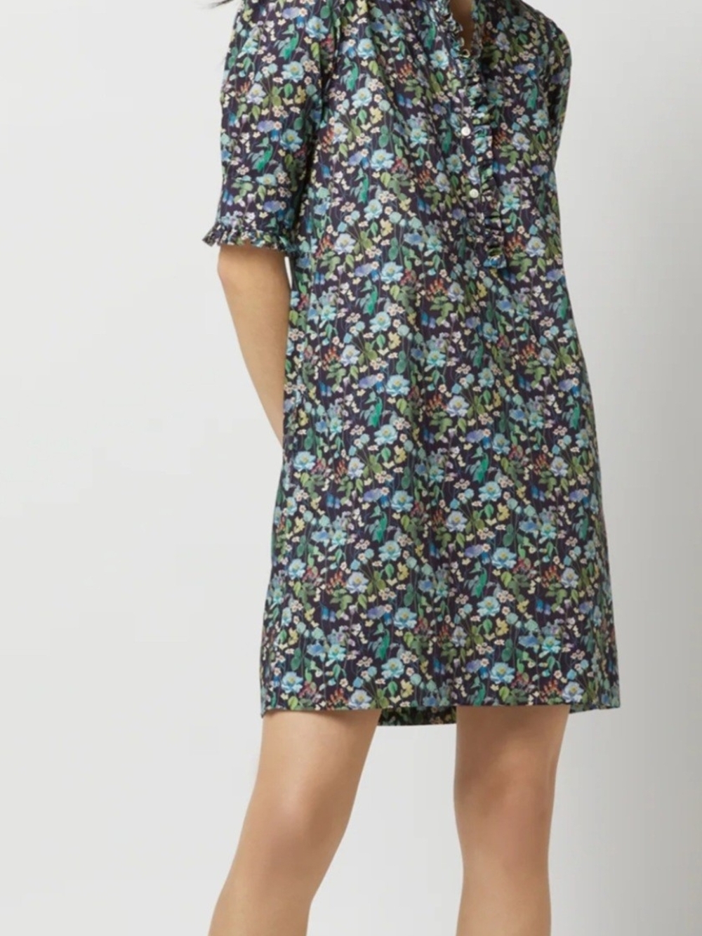 Long-Sleeved Frill Dress
Navy/Multi Fairytale Forest Liberty Fabric
